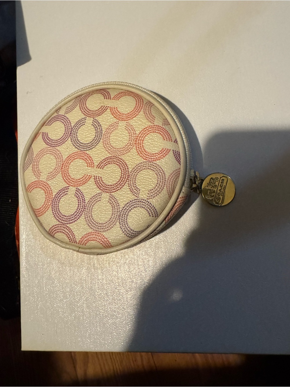 Coach Waverly Optic Art Round Coin Purse #44465 Ivory Pink Purple